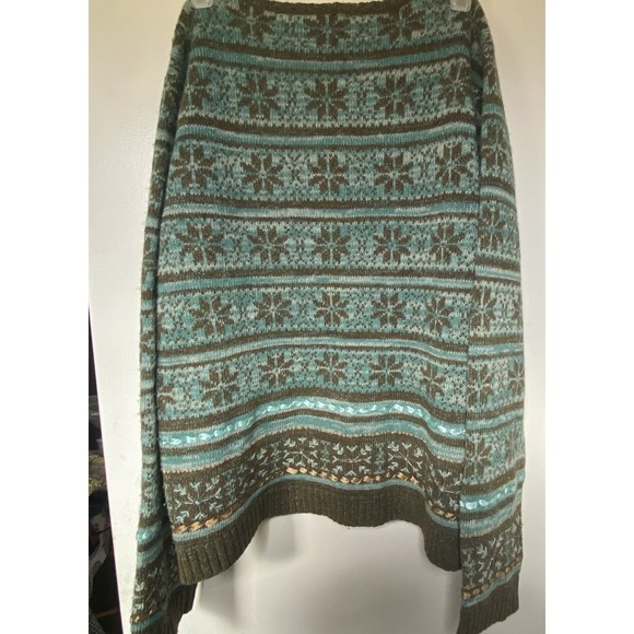 Talbots Cardigan Sweater Womens Medium 100% Lambswool Embroidered Fairisle - Picture 3 of 6